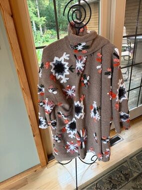 Davi & Dani Warm Intentions Cozy Floral Embroidered Mocha Long Sleeve Sweater S
